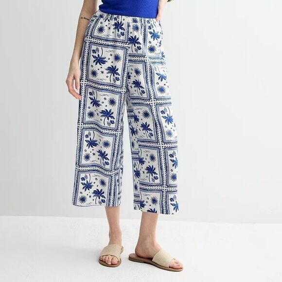 Sonoma Pants - Sonoma Linen Blend Wide Leg Cropped Pants Womens XL Blue Beach Vacation NEW
